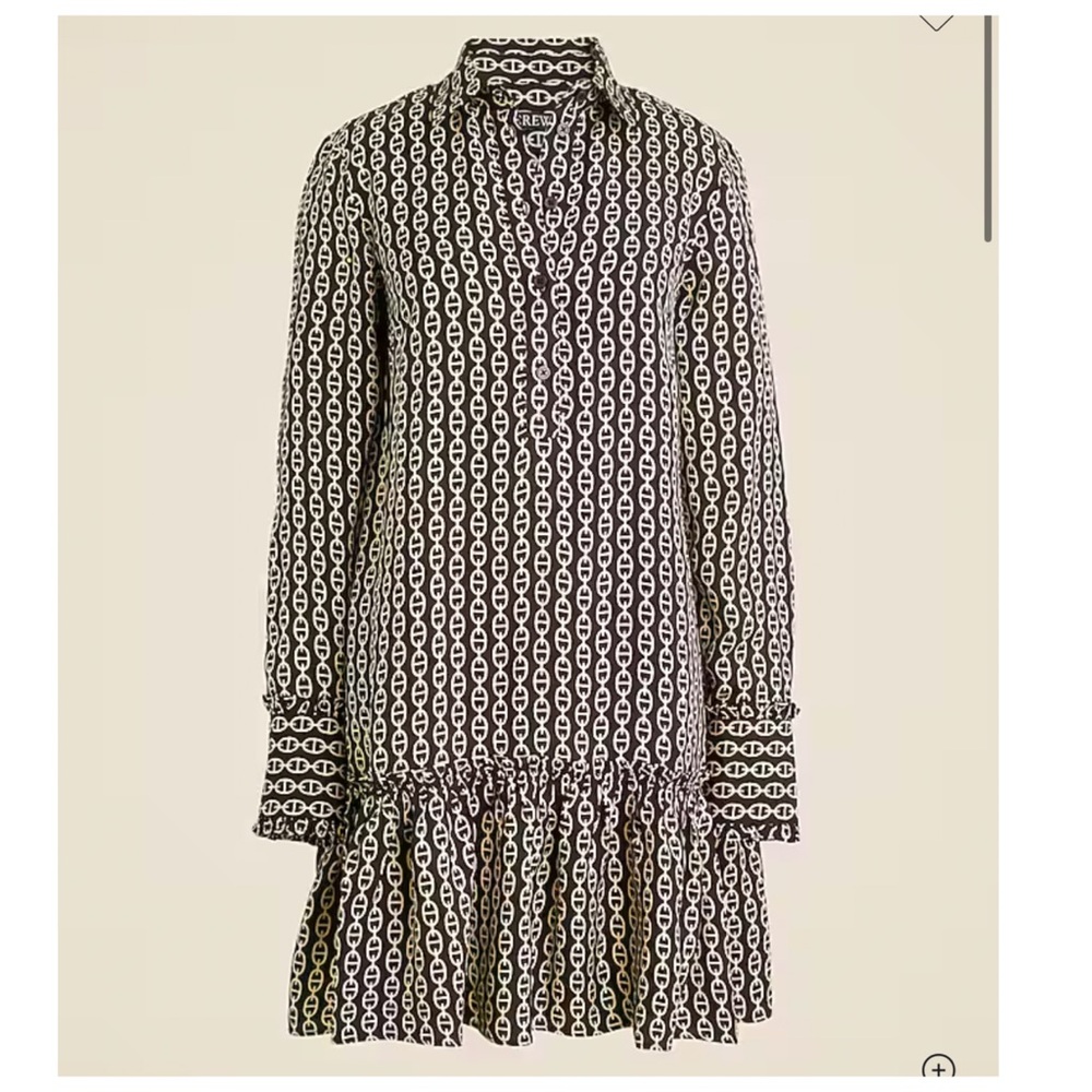 J.Crew Amelia popover shirt-dress in chain print Size XS Pockets Viscose Ruffle - Picture 5 of 11